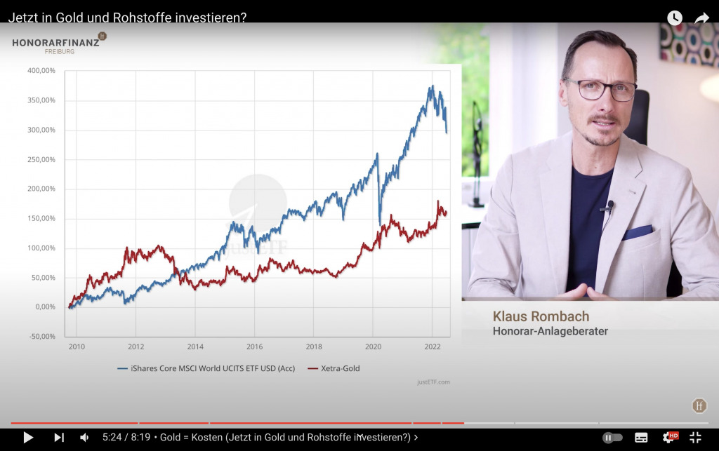 Screenshot aus dem entsprechenden YouTube-Video von Klaus Rombach.
Zeigt: bewusst doch mal diese Darstellung von Xetra Gold.